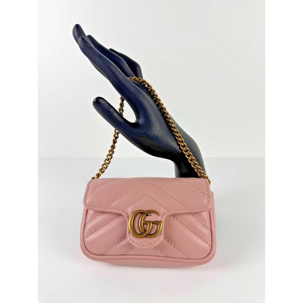 Gucci GG Marmont Super Mini Bag Wristlet Dusty Pink Matelasse Leather - Picture 2 of 16